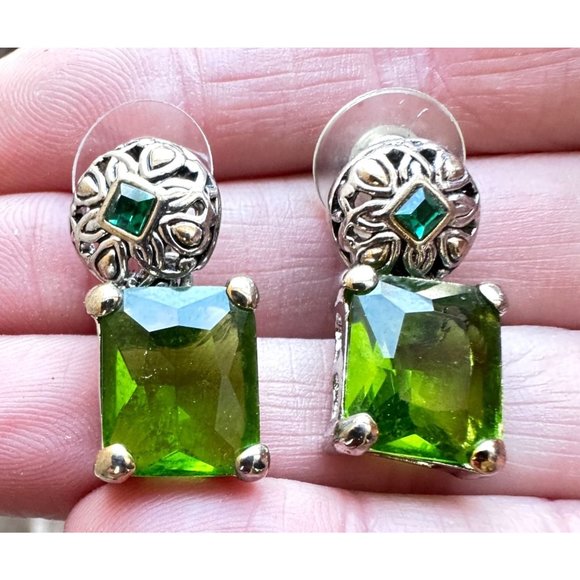 Vintage Green Glass Earrings Square Design St Patrick's Day Party Parade… - Picture 4 of 12
